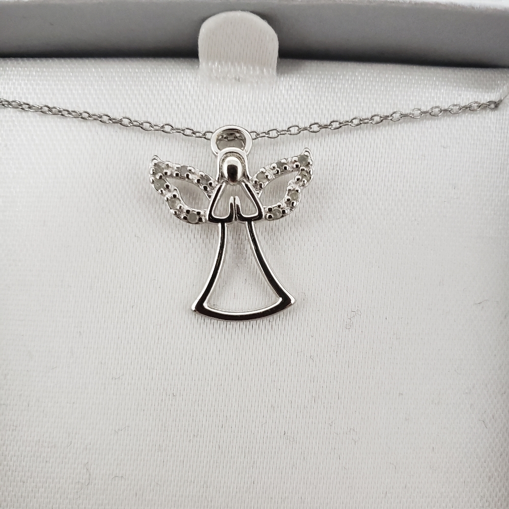 Sterling Silver Diamond Angel Necklace - Gift Box - Picture 3 of 7